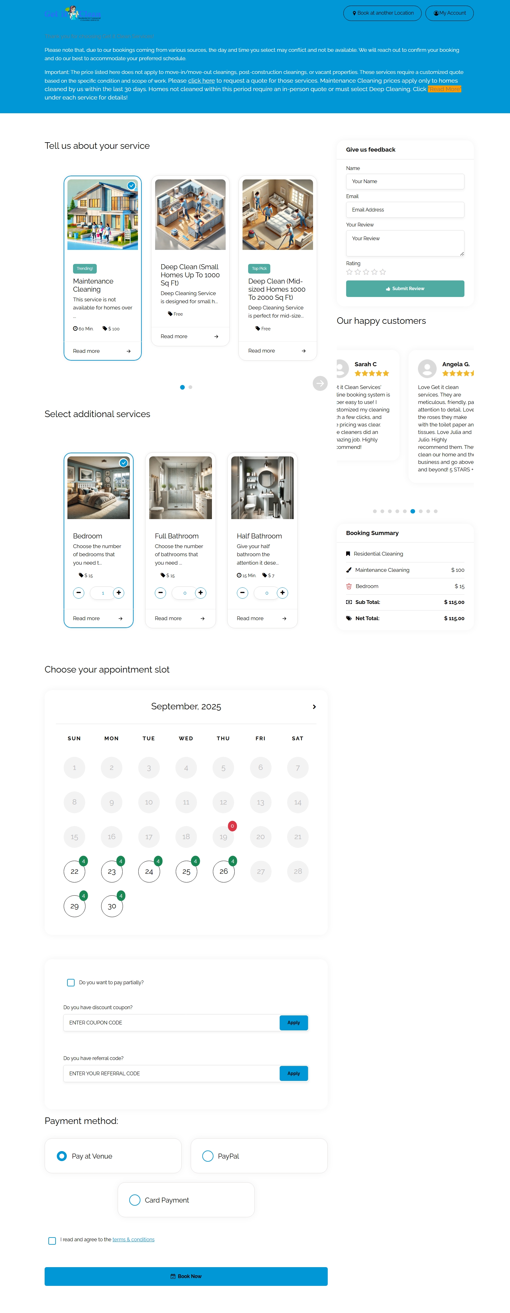 User type selection screen – new or returning customer