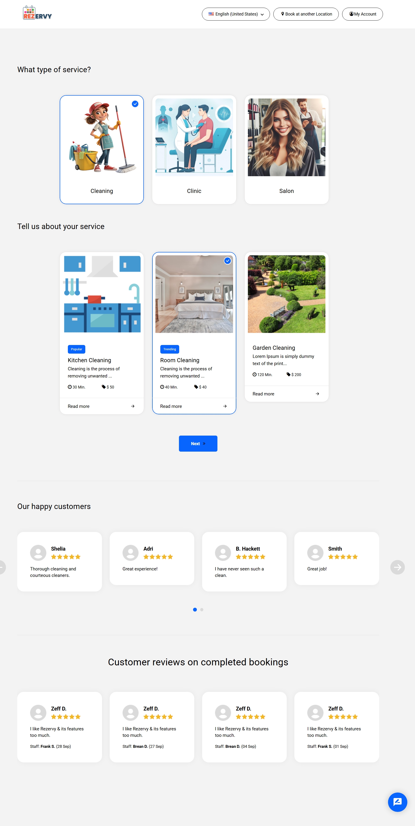 Stepview booking form with multi-step layout – Rezervy demo